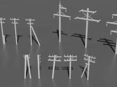 Pack electric pillars Low-poly 3D model