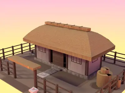 Korean Thatched Farmhouse Chogajip  Low-poly 3D model