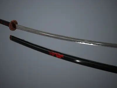 Katana Red Dragon - model and textures Low-poly 3D model