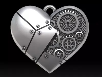 heart pendant with mechanism Steampunk 3D print model