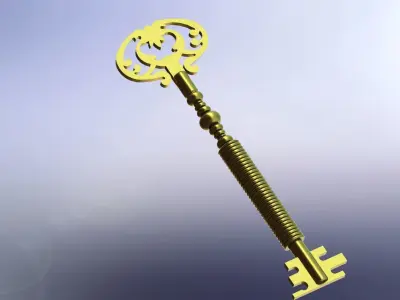  3-part fairy tale brass golden key 3D print model
