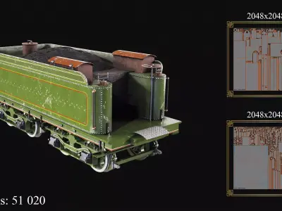 The coal carriage of a 19th century  Low-poly 3D model Low-poly 3D model