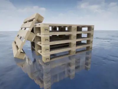 Europallet wooden pallet floating in water Low-poly 3D model