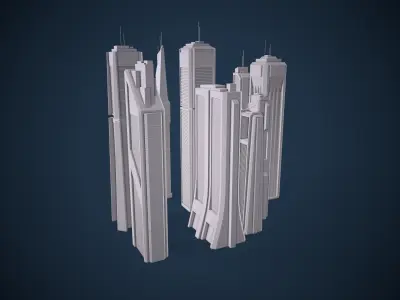 Low-Poly Sci-fi Skyscraper Pack Low-poly 3D model