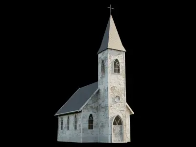 Old Church with Interior Low-poly 3D model