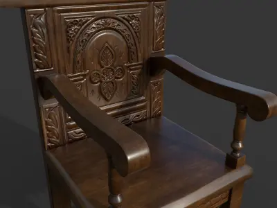 carving wood chair  Low-poly 3D model