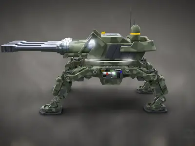 Rigged Futuristic Sci-Fi Mechanical Drone Cannon Robot Low-poly 3D model
