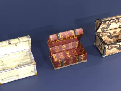 Hand designed verity of small and large chests  Low-poly 3D model