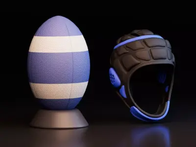 Rugby Ball and Protective Headgear 3D model