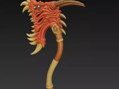 Demonic Tribal Axe-Stylized Fantasy Weapon Sculpture-CGI Model 3D model
