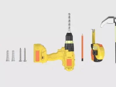 Installation pack Screwdriver Drill Screws Hammer Measure anchor 3D model