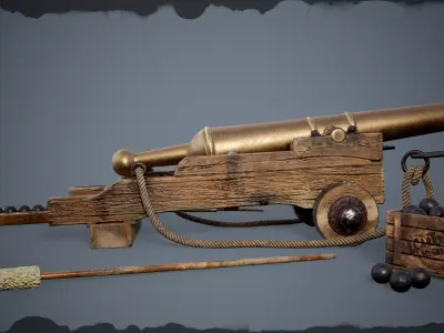 24-pounder cannon Low-poly 3D model