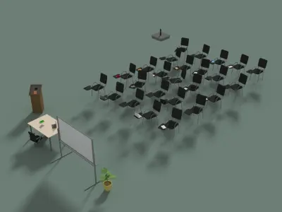 Low Poly Office Conference Hall Low-poly 3D model