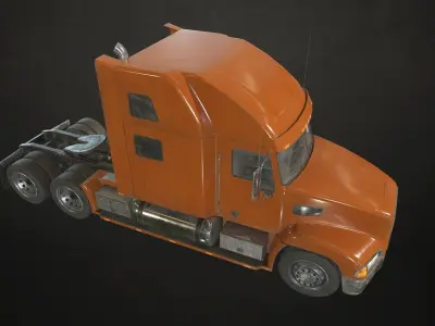 Semi Truck Tractor - Orange Low-poly 3D model