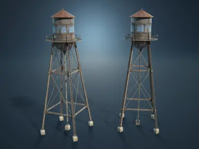 Water Towers Low-Poly Set Low-poly 3D model