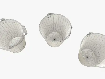 Bucket three metal buckets with handles Low-poly 3D model