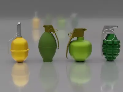 Grenades different colored Low-poly 3D model