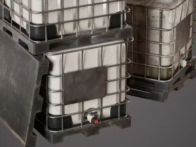 Industrial Water Tank and Plastic Pallet - PBR Game Ready Low-poly 3D model