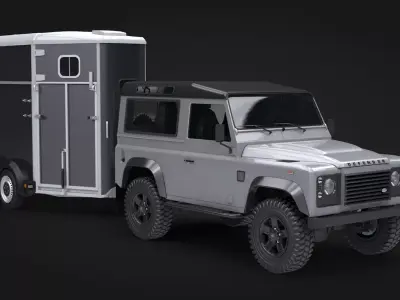European-style Horse Trailer and SUV 3D model