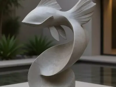 Abstract Marble Fish Sculpture Fluid Artistic Design Low-poly 3D model