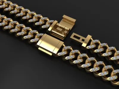 Cuban Diamond Chain Bracelet Necklace Link SIZE 7MM Width 3D print model