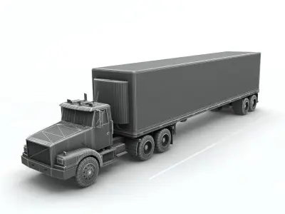 Semi Truck With Box Trailer Low-poly 3D model
