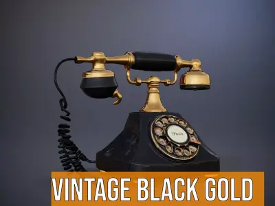 Vintage Black Gold Telephone model pack Low-poly 3D model