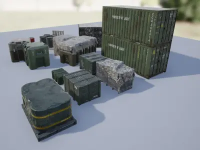 Military Containers and Crates Pack Low-poly 3D model