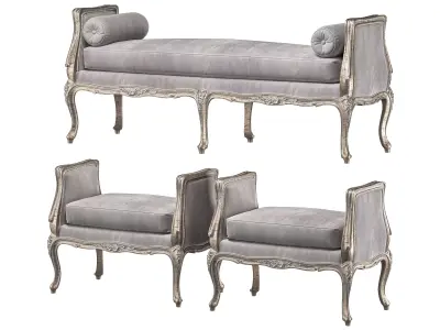 firstdibs provincial bench and pouf art 6234 3D model