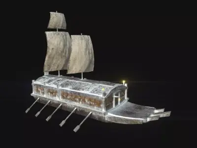 Korean Turtle Ship - Medieval Warship 03 - Snow Low-poly 3D model