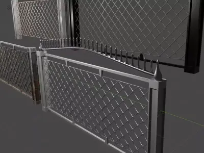 Steel fences with mesh Low-poly 3D model
