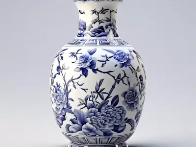 Blue and White Porcelain Vase Low-poly 3D model