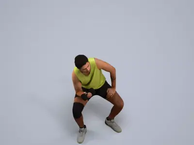 00533Levi005 - Adult Caucasian male crouching during exercise 3D model