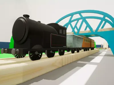 Train Set - Modular Train Track - Trains and Table  Low-poly 3D model