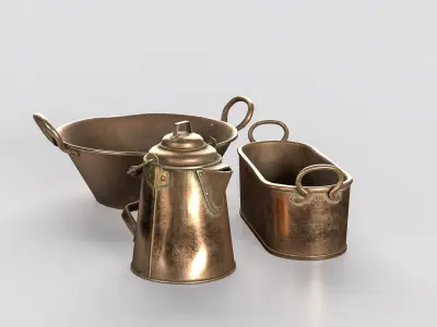 Copper Kitchenware Low-poly 3D model