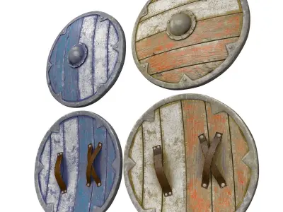 Viking Shield Wood Set Low Poly Low-poly 3D model