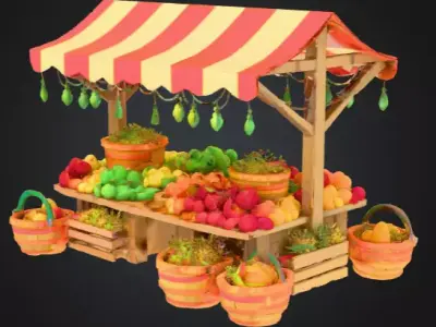 Low Poly Colorful Village Market Stall  Stylized Game Asset Low-poly 3D model