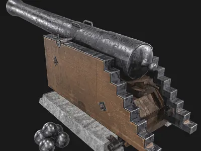 Fortress Cannon Low-poly 3D model