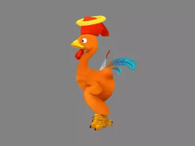 Cartoon dead rooster Low-poly 3D model