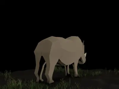 Low Poly Rhinoceros rhino in grass at night Low-poly 3D model
