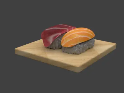 Sushi Set on wooden cutting board 3D model