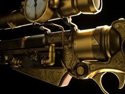Steam Punk  Gold Gun Free 3D model