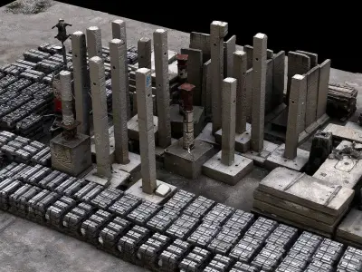 concrete pillars kitbash construction-site parts photogrammetry Low-poly 3D model