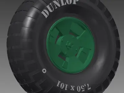 Spitfire - four spoke wheel - tire with pattern and loaded 3D print model