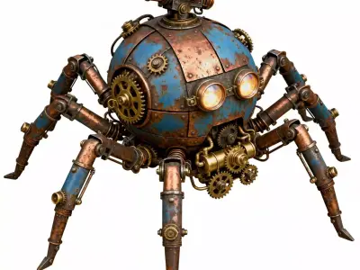 Octo-Gear Steampunk Spider Tank 3D Model Low-poly 3D model