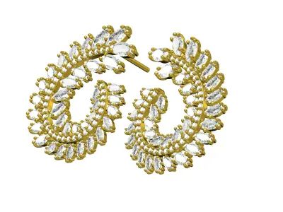 Antique Marquise and Round Diamond Leaf Stud Earring 3D print model