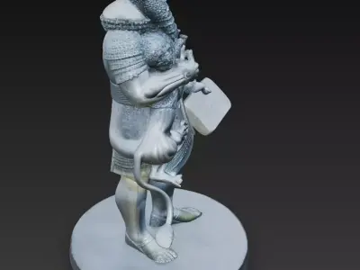 Mesopotamian Warrior with Lion - Ancient Assyrian 3D Sculpture 3D print model