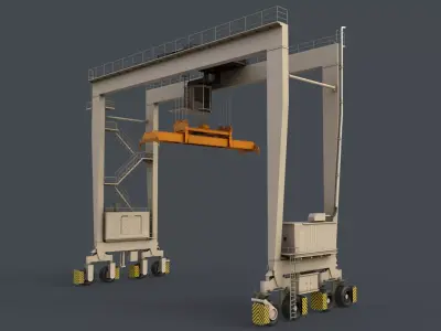 PBR Rubber Tyred Gantry Crane RTG V2 - White Low-poly 3D model