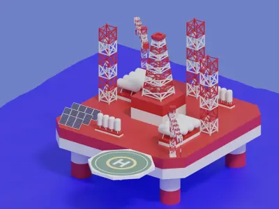 Cartoon Offshore Oil Platform 3D model