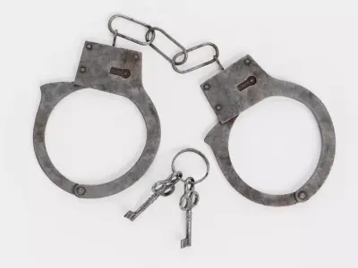 Aged Used Handcuffs with Keys - Realistic Worn Restraint Set 3D model